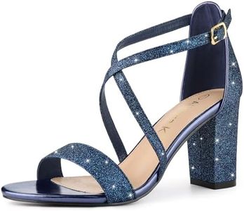 Allegra K Women's Glitter Crisscross Strap Block Blue Heels Sandals 9 M US