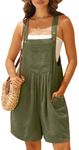 OLRIK Rompers For Women Casual Summer Wide Leg Shorts Adjustable Strap Bib Overalls Jumpsuit With Pockets Green-M