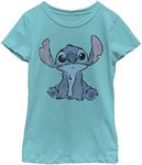 Disney Lilo & Stitch Simply Stitch Girl's Solid Crew Tee, Tahiti Blue, Large