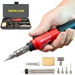 Berkling BSG-568 Butane Soldering Iron Kit - Self-Ignite, Instant Start, Portable Cordless Welding Micro Solder Torch Heat Gun Includes 5 Tips, 15g 60/40 Rosin Core Solder Wire, Mini Wrench, Sponge