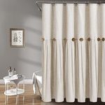 Awellife Linen Button Farmhouse Shower Curtain,Linen and Cotton Woven Fabric,Country Rustic Style,72x72