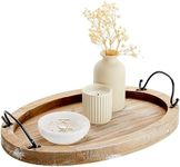 Farmlyn Creek Oval Wooden Serving Tray with Handles, Decorative Platter for Coffee Table, Living Room (15.75 x 10.8 x 1.25 in)