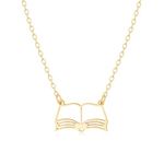 Medsor Book Necklace Gold Plated Open Book Lovers Necklace Bookworm Teacher, 1, Stainless Steel, Amazonite