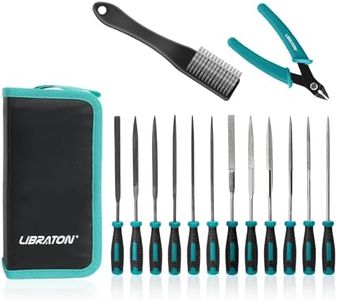 Libraton Needle File Set, Diamond Needle File Set, 14PCS Small File Set, 6 Diamond Files & 6 Carbon Steel Files with Wire Cutter, Steel Brush, Carry Bag, Jeweler File Tools for Soft Metal,Wood,Model