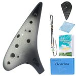 DHwebWLP 12 Hole Ocarina Instrument,Ice-crack Alto C Ceramic Ocarina With Song Book(Gradient Black)