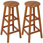 Deuba® Set of 2 Wooden Bar Stools Set | 76cm Tall | Breakfast Counter Kitchen Barstools Dining Chairs with Footrest | Ergonomic Design | Acacia Wood | Brown