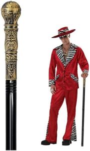 Costume Pimp Cane, 42" Metal Prop Stick with Antique Gold Plastic Handle Cosplay Accessories for Halloween Dress-up Party, Suit for All Ages