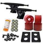 YOCAHER 071-Gel Red Wheel-Black Trucks Longboard Skateboard Trucks Combo Set with 70mm Wheels Plus 9.675-Inch Polished/Black Package