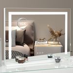 iCREAT Mirror with Light, Hollywood Vanity Makeup Mirror, Wall Mounted Mirror with Dimmer, Tabletop Mirrors for Makeup, White