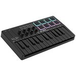M-Wave M-WAVE 25 Key USB MIDI Keyboard Controller With 8 Backlit Drum Pads, Bluetooth Semi Weighted Professional dynamic keybed 8 Knobs and Music Production,Software Included (Black) K5