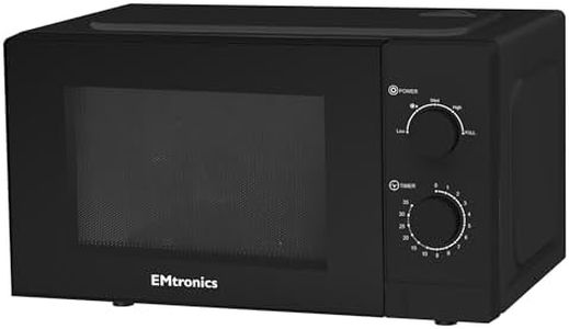 EMtronics 20 Litre 700W Manual Control Microwave with 5 Power Levels, Defrost Function, 35 Minute Timer and Cavity Light - Black