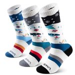 WEIERYA Kids Wool Ski Socks, Warm Thermal Snow Socks, Merino Wool Skiing Snowboarding Socks for Toddler Boys and Girls, OTC Design, Non-Slip Cuff, 1/3 Pairs Bright Blue Black Grey XS 3 Pair