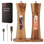 Salt and Pepper Grinder Set of 2, Wooden Refillable Manual Salt and Pepper Mills with Adjustable Ceramic Core& Acrylic Visible Window for Black Pepper Salt Spices