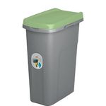 Home Centre Plastic Lift Top Lid Waste Bin Kitchen School 15 Litre Green-Grey Slim Recycling General Trash & Storage Recycled Rubbish Organiser Container Dustbin Sturdy Quality Made in Italy