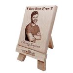 GFTBX Personalized Engraved Wooden Photo Frame For Boss, Manager & Colleagues - Gift For Boss With Photo On Plaque Customized Gifts For Office Colleague (5x4 Inches, Wood), Tabletop