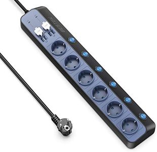 BESTEK Multiprise Parafoudre 6 Prises avec 4 Ports USB Multiples 900J Protection Surtension Et Protection Contre La Foudre, Multiprises Electrique avec Interrupteur Individuel, 3600W, Câble 3 Metres