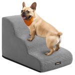 Feandrea 3-Step Dog Stairs, Dog Steps for Bed, Sofa, Waterproof Pet Stairs with Anti-Slip Designs, Gentle Slope, Removable Washable Cover, Handle, Dove Grey PPS003G01