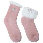 JARSEEN 2 Pairs Womens Wool Thermals Socks Warm Wool Pile Lined Insulated Thick Knitting Ladies Socks Winter Cute Embroidery (2 Pink, UK 4-9)