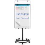 COSTWAY Flip Chart Mobile Whiteboard, 100x65cm Height Adjustable Dry Erase Board with Stand, Paper Clips, Magnets, Markers and Eraser, Standing Magnetic Whiteboard for Home Office School (Black)