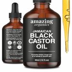 AmazingOrganics Jamaican Black Castor Oil - For Hair Growth, Body Massage Oil, Eyebrows, Eyelashes, Nail Care Grow & Moisturizing Organics Pure Cold Pressed