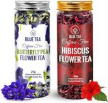 BLUE TEA - Combo Pack - Butterfly Pea Flower Tea - 0.88 Oz (25+ Cups) & Hibiscus Tea - 1.76 Oz (50 Cups) | BLACK DEALS FRIDAY | Chemical Free - Detox Tea - Flower Based - Caffeine Free - Herbal Tea - Vegan | Reusable Pet Jar