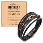 21st Birthday Gifts for Boys Mens Leather Bracelet - Birthday Ideas Multi-Layer Bracelet for Men Magnetic Clasp Rope Wristband Birthday Present Mens Jewellery for Son Grandson Boyfriend