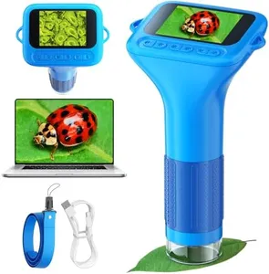 Odatay Microscope for Kids with 12 Slides, 100X-1000X 1080P Digital Handheld Kids Microscope, Mini Portable Pocket Miniscope Science Toys Gifts for 3+ 4 5 6 7 8 9 10 11 12 Year Old Boys Girls, Blue
