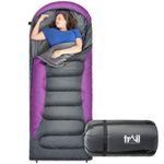 Trail Alpine 250 XL Sleeping Bag with Hood (L230cm x W100cm), Large Extra Wide Envelope Sleeping Bag, 2 to 3 Season Camping, Lightweight, Water Resistant, Polycotton Liner, Compression Bag (Purple)