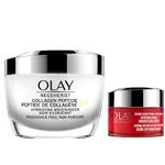 Olay Regenerist Collagen Peptide 24 Hour Face Moisturizer with Vitamin B3, Niacinamide, Fragrance-Free 50 mL + Micro-Sculpting Cream Travel Size, 15 mL