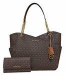 Michael Kors MICHAEL Michael Kors Jet Set Travel Large Chain Shoulder Tote bundled Jet Set Travel Trifold Wallet (Brown MK 2021)