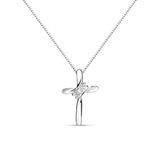 Miore diamond cross necklace for women in 9 kt 375 white gold- Cross pendant with 0.05 ct natural diamonds on 45 cm chain