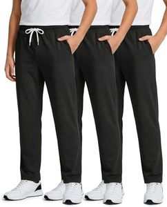 Real Essentials 3 Pack: Boys' French Terry Open Bottom Sweatpants Sweats for School Kids Teens with Pockets- Set 1, S