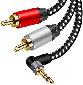 3.5mm Aux Cables, 90° RCA Audio Cable, 3.5mm to 2-Male RCA Stereo Splitter Cable 1/8" Right Angle TRS to RCA Straight Plug Audio Auxiliary Cord,Hi-Fi Sound, Nylon Braided (26.3ft/8m)