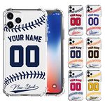 BOSTEPY Custom Baseball Team Name & Number Case for iPhone 15 14 13 12 11 Pro Max Mini Xr Xs X 7 8 Plus SE 6s 6,Personalized Baseball Team Protective Customized Transparent Phone Case Cover