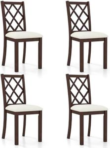 Giantex Wood Dining Chairs Set of 4, Farmhouse Kitchen Chair with Rubber Wood Legs, Max Load 400 Lbs, Armless Wooden Dining Side Chairs w/Cushion Seat, High Back Upholstered Dining Room Chair, Walnut