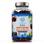 Iron Gummies with Added Vitamin C - 150 Natural Cherry Flavour Chewable Yummy Gummies - 5 Month Supply - efficient Absorption and gentler Digestion Formula - Made in The UK