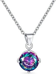 Bling Jewelry 2CTW Cubic Zirconia Aaa CZ Round Black Mystic Arc En Ciel Solitaire Collier Pour Femmes Ados .925 Argent Sterling