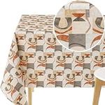 KP HOME Boho PVC Wipe Clean Table Cloth 200x140 cm | 78x55 In - 6 Seats Wipeable Tablecloth - Waterproof Vinyl Oilcloth Table Cover | Warm Geometric Pattern - Terracotta, Taupe, Grey, Off-white