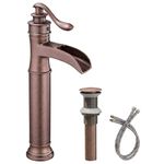 Bathfinesse Antique Vessel Sink Faucet Waterfall Faucet for Bathroom Bowl Copper Open Spout Farmhouse Bath Tall Sturdy with Parts Pop Up Drain Stopper for Sink Vanity Single Hole Supply Line Lead-Free