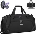 NEWHEY Gym Bag Woman Men 40L Travel Duffle Bag Women Waterproof Gym Bags for Traveling Sports Casual Weekender Overnight Carry On Duffel Bag Mens Gym Bag with Shoe Compartment, Wet Pocket Black