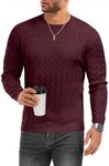 Caracilia Men's Crewneck Long Sleeve Cable Knit Lightweight Casual Pullover Sweater Burgundy Medium