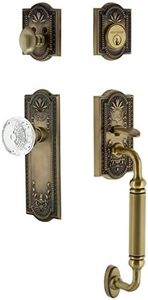 Nostalgic Warehouse 755789 Entry Set Meadows Plate C Grip Entry Set Crystal Meadows Knob, 2.75", Antique Brass