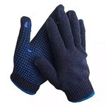 FreeFall Dotted Safety Working Gloves, Firm Grip, Slip Resistant, Heavy Duty Cotton Knit for Men Women, Utility, Construction, Gardening-(color-blue & grey) 12 pairs