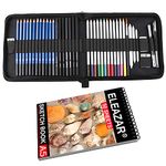 42 Piece Drawing Set - Beginner or Professional Tool Set with Watercolor Pencils, Colored Pencils, Graphite Pencils and Charcoal Pencils - Includes Sketchbook - Adult Art Supplies (42-Piece)