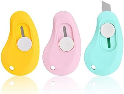 Focenat 3 Pcs Mini Utility Knife,Box Cutter Knife, Mini Retractable Letter Opener,Portable Utility Pocket Knives for DIY Cutting Paper Home Office School Stationery(Pink, Blue, Yellow)