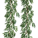 Artificial Hanging Willow Vine Twigs 2Pcs 5.7Ft Fake Hanging Plant Silk Willow Leaves Ivy Garland Faux Greenery Ivy Decoration for Indoor Outdoor Wedding Jungle Beach Birthday Party Garden Table Decor