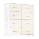 LLappuil Cream White Dresser for Bedroom Clearance Faux Leather 8 Drawers Fabric Dresser Chest Storage Drawer for Closet Hallway with Luxury Metal Handles, Wooden Top Plate, PU Finished