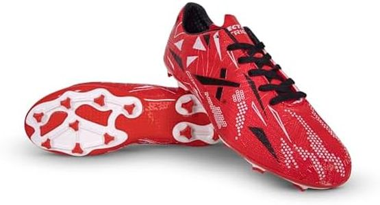 Vector X Trigger Synthetic Leather + Embossed Design Football Shoe/Studs, Double Colored High Strength TPU Sole, Padded Ankle Collar|Turf & Hard Ground Shoes for Boys Men, Youth (Red-White, Size-9)