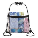Clear Drawstring Bag Stadium Approved, Clear Bag for Men with Front Zipper Mesh Pocket, PVC String Backpack for Stadiums, Sporting Events