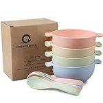 Shopwithgreen Eco-Friendly Wheat Straw Bowls and Utensils for Kids, Child Cereal Bowls with Ear Handles Spoons, Anti-Scald & Broken-Resistant Toddler Bowl, Microwave Dishwasher Safe, BPA Free